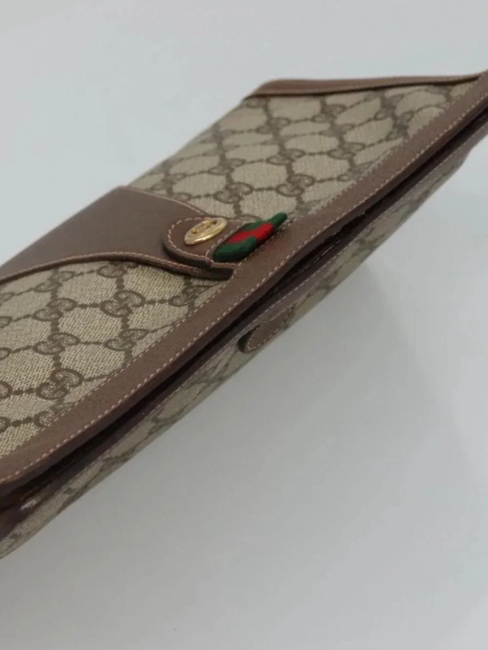 GUCCI GG Supreme Web Sherry Line Clutch Bag PVC Beige Red 156 01 033 Auth MY044